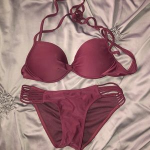 Maroon Push up Strappy Bikini set